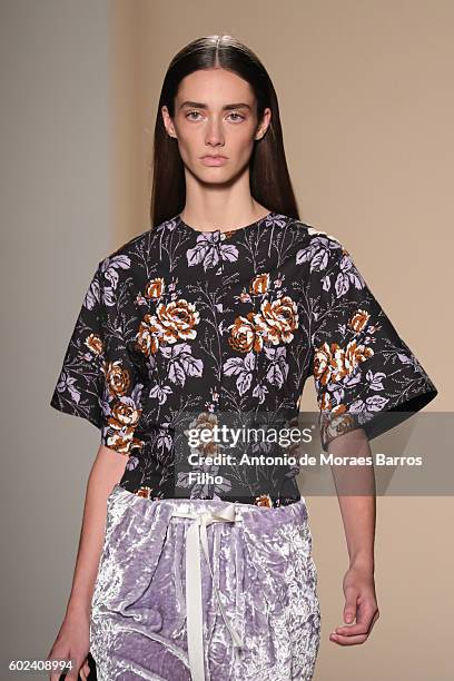 Model walks the runway at Victoria Beckham show during New York Fashion Week on September 11, 2016 in New York City.