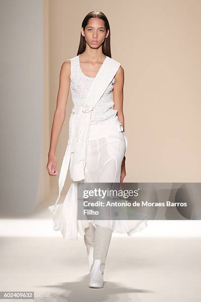 Model walks the runway at Victoria Beckham show during New York Fashion Week on September 11, 2016 in New York City.