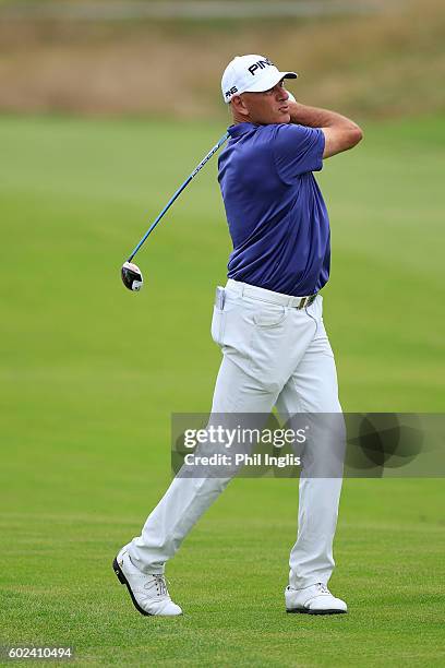 Peter Fowler of Australia in action during the final round of the Paris Legends Championship played on L'Albatros Course at Le Golf National on...