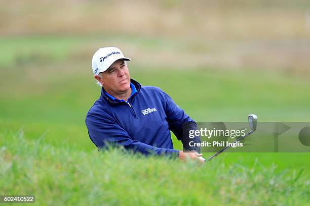 Stephen Dodd of Wales in action during the final round of the Paris Legends Championship played on L'Albatros Course at Le Golf National on September...