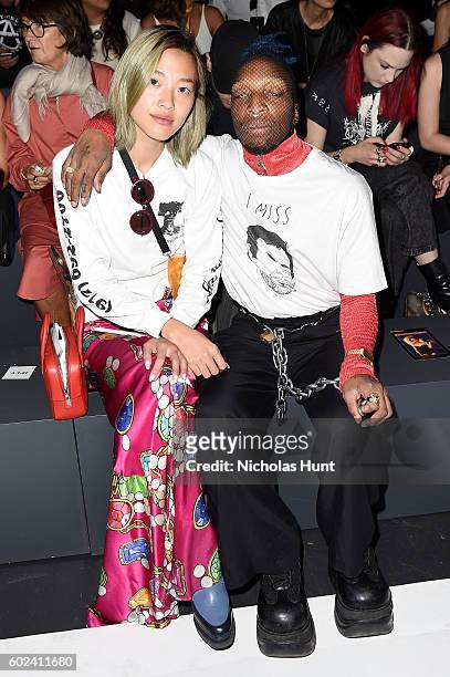 Gia Seo and Dusty Gaule attend the Hood By Air fashion show during New York Fashion Week: The Shows at The Arc, Skylight at Moynihan Station on...