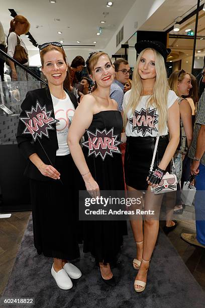 Miriam Lange, Store Manager Nicole Schilling and Anna Hiltrop attend KARL LAGERFELD at the Vogue Fashion's Night Out on September 9, 2016 in...