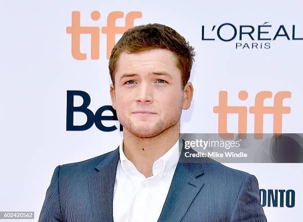 Actor Taron Egerton attends the "Sing" premiere during the 2016 Toronto International Film Festival at Princess of Wales Theatre on September 11,...