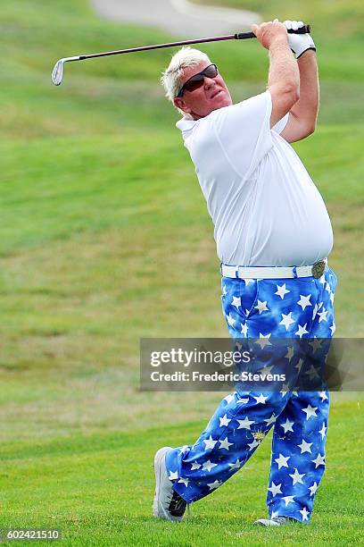 John Daly of United States in action during the final round of the Paris Legends Championship played on L'Albatros Course at Le Golf National on...