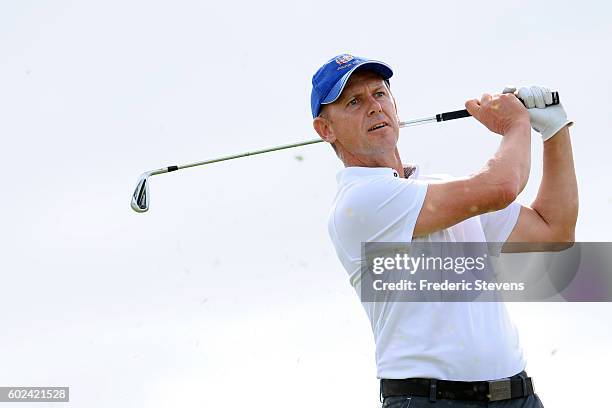 Magnus P Atlevi of Sweden in action during the final round of the Paris Legends Championship played on L'Albatros Course at Le Golf National on...