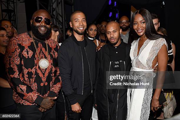 Rick Ross, Jussie Smollett, Shayne Oliver and Naomi Campbell attends the Hood By Air fashion show during New York Fashion Week: The Shows at The Arc,...