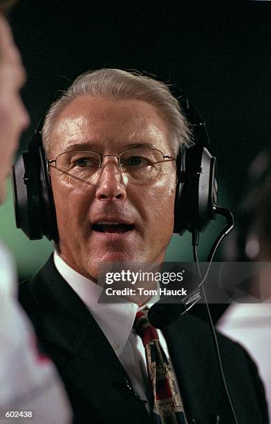 Close up of Head Coach John Mackovic of the Arizona Wildcats as he looks on during the game against the San Diego State Aztecs at Qualcomm Stadium in...