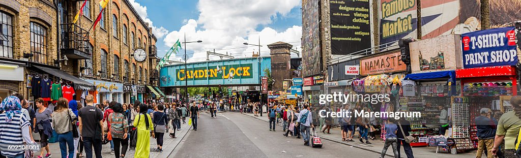 People and typical shops in Camden High street