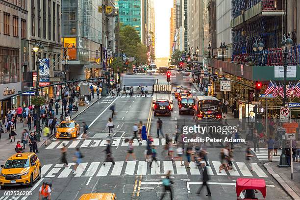 busy avenue, central manhattan, new york city - pedestrian walkway stock-fotos und bilder