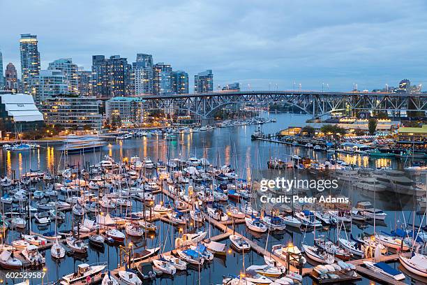 vancouver harbour & granville island at dusk - vancouver harbour stock pictures, royalty-free photos & images