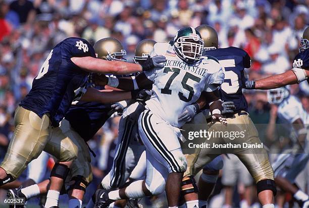Nick Myers of the Michigan State Spartans moves on the field during the game against the Notre Dame Fighting Irish at the Notre Dame Stadium in South...
