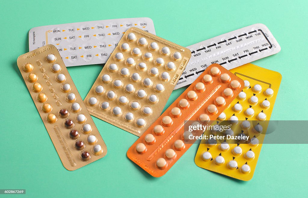 Close up of birth control pills
