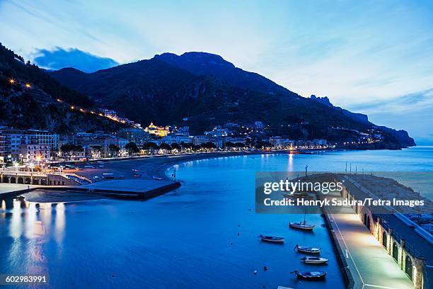 italy, campania, maiori, waterfront at sunrise - maiori stock pictures, royalty-free photos & images