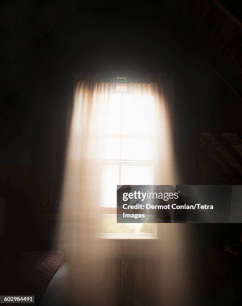 usa, massachusetts, cape cod, truro, light colored curtains in window - curtain blowing stock pictures, royalty-free photos & images