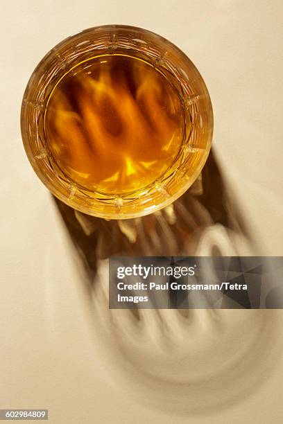 studio shot of glass with alcohol - alcohol top view stock-fotos und bilder