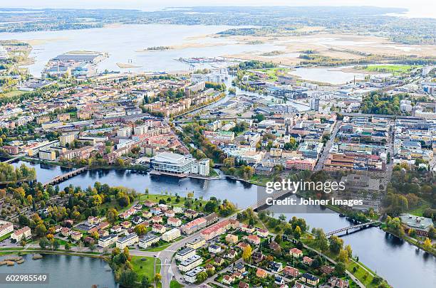 aerial view of buildings - karlstad photos et images de collection