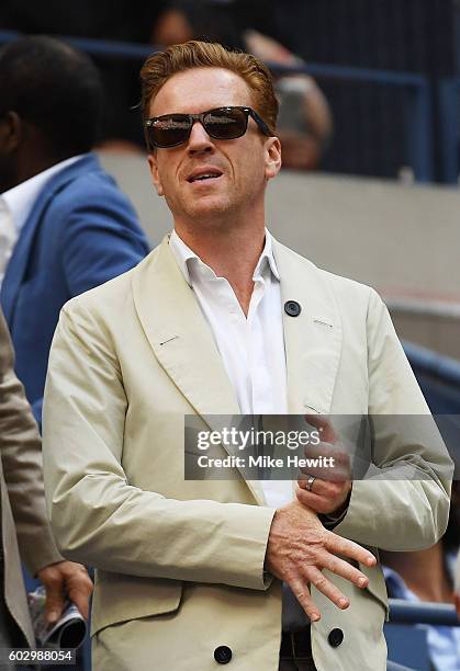 Actor Damian Lewis attends the Men's Singles Final Match between Novak Djokovic of Serbia and Stan Wawrinka of Switzerland on Day Fourteen of the...