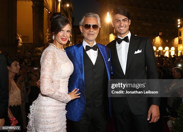 Veronica Bocelli, Andrea Bocelli and Matteo Bocelli attend the Celebrity Fight Night gala at Palazzo Vecchio as part of Celebrity Fight Night Italy...