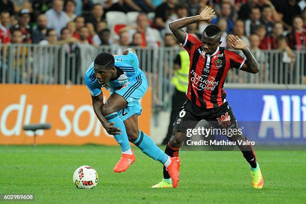 Aaron Leya Iseka of Marseille during the french Ligue 1 match between Ogc Nice and Olympique de Marseille at Allianz Riviera on September 11, 2016 in...