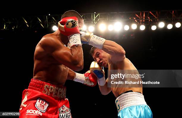 Gennady Golovkin and Kell Brook in action during their World Middleweight Title contest at The O2 Arena on September 10, 2016 in London, England.