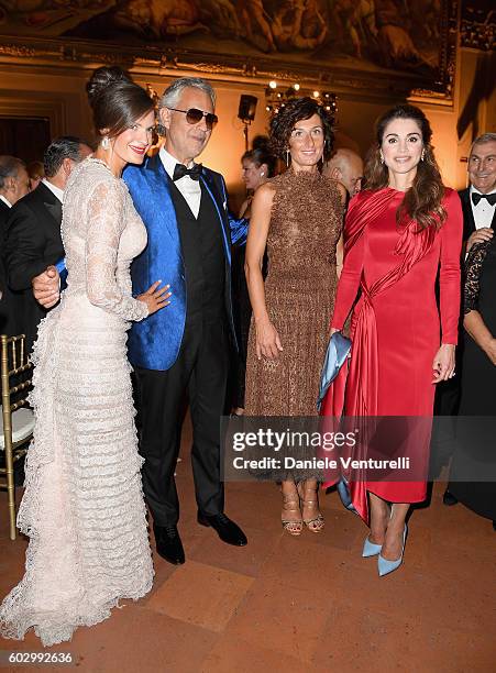 Veronica Bocelli, Andrea Bocelli, Agnese Renzi and Queen Rania of Jordan attend the Celebrity Fight Night gala at Palazzo Vecchio as part of...