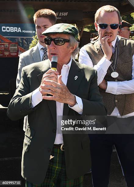 Sir Jackie Stewart speaks at day 3 of the Goodwood Revival at Goodwood on September 11, 2016 in Chichester, England.