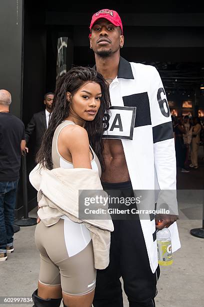 Recording artist/actress Teyana Taylor and professional basketball player Iman Shumpert arrive at Hood By Air fashion show during New York Fashion...