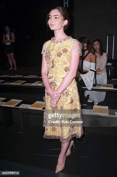 Actress Emily Robinson attends the Jenny Packham fashion show during new York Fashion Week September 2016 at Skylight at Moynihan Station in New York...