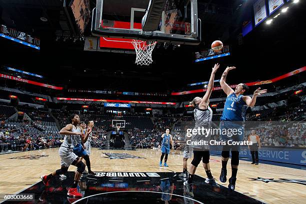 Janel McCarville of the Minnesota Lynx shoots the ball against the San Antonio Stars on September 11, 2016 at AT&T Center in San Antonio, Texas. NOTE...