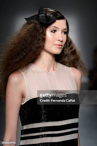 Model walks the runway at the Carmen Marc Valvo Spring/Summer 2017 Fashion Show during New York Fashion Week at Pier 59 Studios on September 11, 2016...