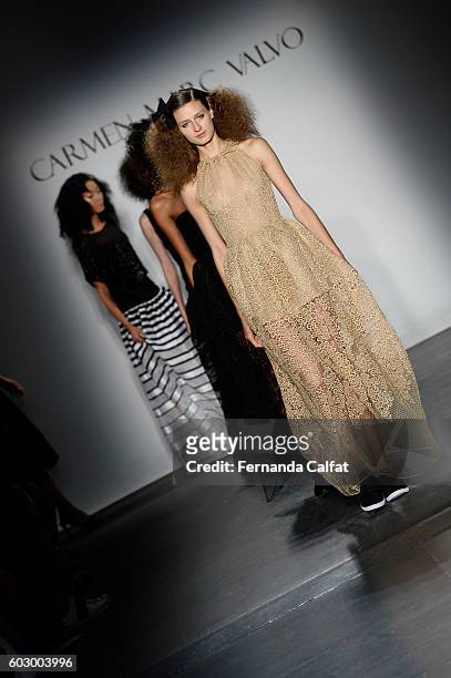 Models walk the runway at the Carmen Marc Valvo Spring/Summer 2017 Fashion Show during New York Fashion Week at Pier 59 Studios on September 11, 2016...
