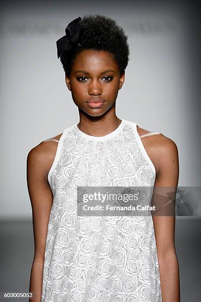 Model walks the runway at the Carmen Marc Valvo Spring/Summer 2017 Fashion Show during New York Fashion Week at Pier 59 Studios on September 11, 2016...