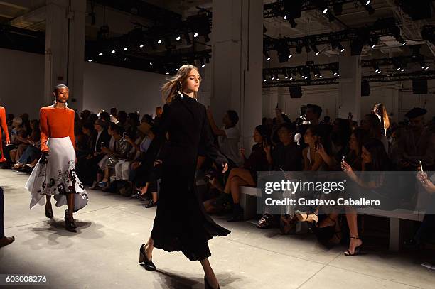 Models walk the runway during the Prabal Gurung fashion show during New York Fashion Week September 2016 at Spring Studios on September 11, 2016 in...