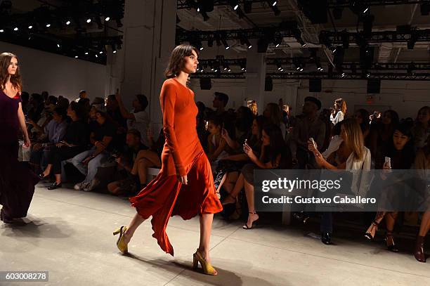 Models walk the runway during the Prabal Gurung fashion show during New York Fashion Week September 2016 at Spring Studios on September 11, 2016 in...