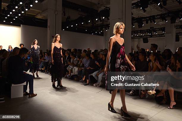 Models walk the runway during the Prabal Gurung fashion show during New York Fashion Week September 2016 at Spring Studios on September 11, 2016 in...