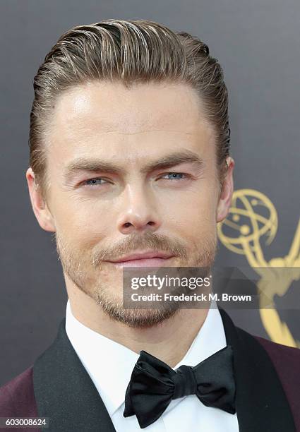 Personality Derek Hough attends the 2016 Creative Arts Emmy Awards at Microsoft Theater on September 11, 2016 in Los Angeles, California.