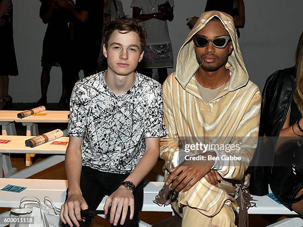 Patrick Finnegan and designer Stevie Boi attend the Vivienne Hu Spring/Summer 2017 New York Fashion Week Runway Show during New York Fashion Week at...