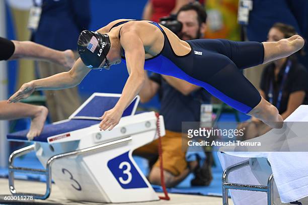 Jessica Long of the USA competes in women's 100m freestyle - S8 final during day 4 of the Rio 2016 Paralympic Games at the Olympic Aquatics stadium...