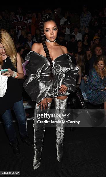 Singer-songwriter Tinashe attends the Opening Ceremony fashion show Front Row during New York Fashion Week at Jacob Javits Center on September 11,...
