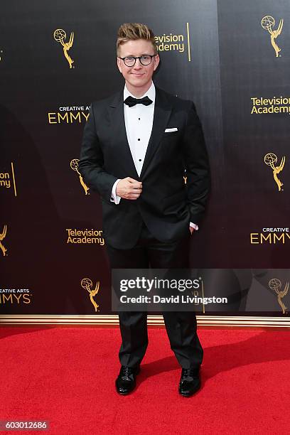 Humorist Tyler Oakley attends the 2016 Creative Arts Emmy Awards Day 2 at the Microsoft Theater on September 11, 2016 in Los Angeles, California.
