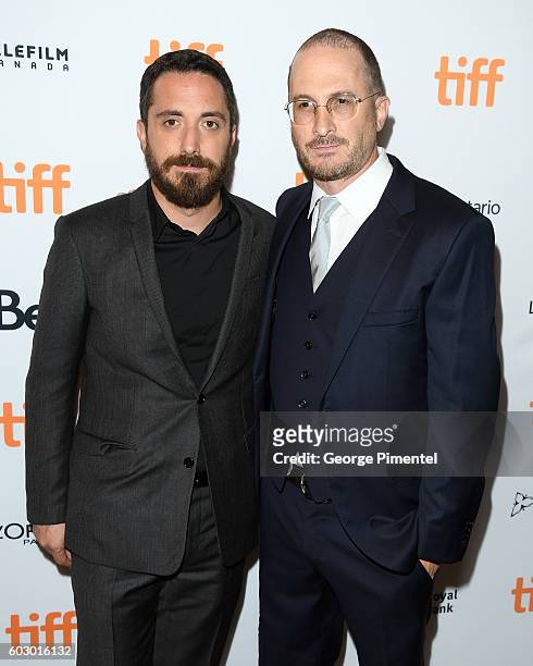 Director Pablo Larraín and producer Darren Aronofsky attend the "Jackie" premiere during the 2016 Toronto International Film Festival at Winter...