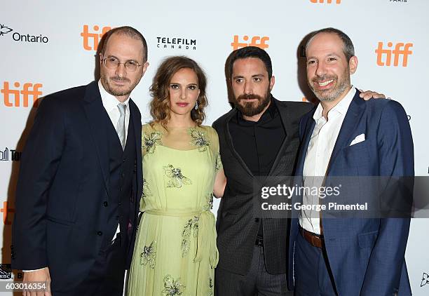 Producer Darren Aronofsky, actress Natalie Portman, director Pablo Larraín and writer Noah Oppenheim attend the "Jackie" premiere during the 2016...