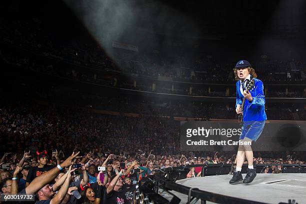 Angus Young performs with AC/DC on their Rock Or Bust Tour at First Niagara Center on September 11, 2016 in Buffalo, New York.