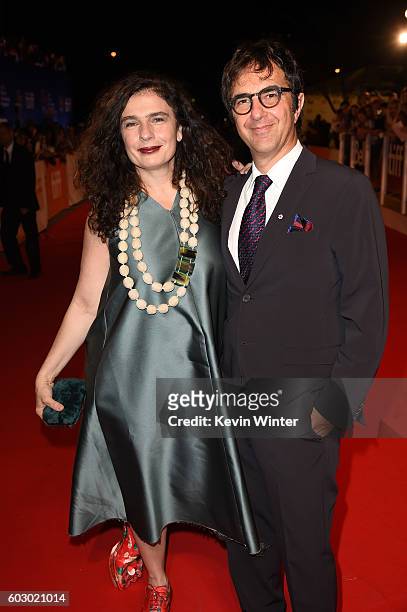 Actress Arsinée Khanjian and director Atom Egoyan attend the "The Promise" premiere during the 2016 Toronto International Film Festival at Roy...
