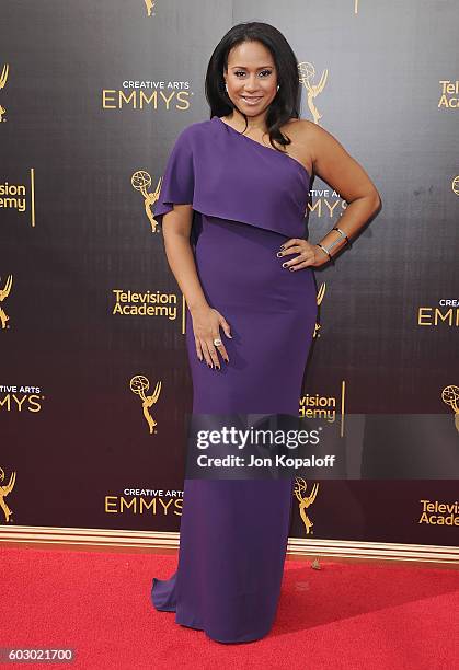 Actress Tracie Thoms arrives at the 2016 Creative Arts Emmy Awards at Microsoft Theater on September 11, 2016 in Los Angeles, California.