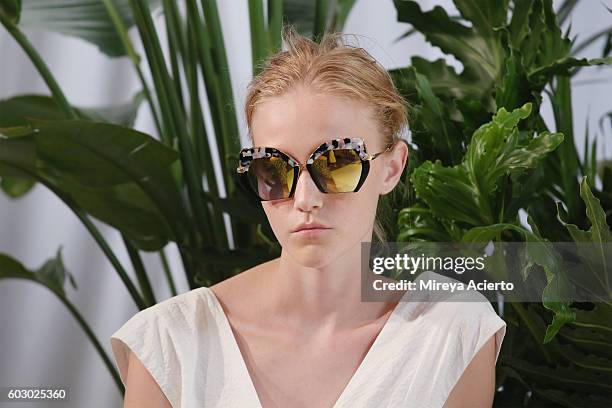 Model poses at the Krewe New Orleans Eyewear presentation during MADE Fashion Week September 2016 at Milk Studios on September 11, 2016 in New York...