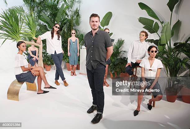 Creative director, Stirling Barrett poses at the Krewe New Orleans Eyewear presentation during MADE Fashion Week September 2016 at Milk Studios on...