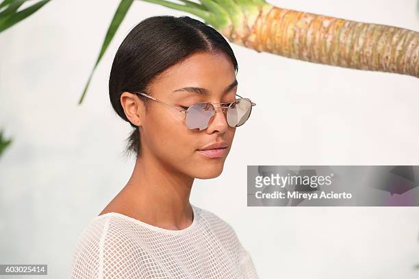 Model poses at the Krewe New Orleans Eyewear presentation during MADE Fashion Week September 2016 at Milk Studios on September 11, 2016 in New York...