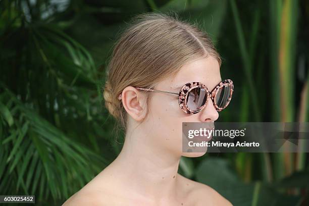 Model poses at the Krewe New Orleans Eyewear presentation during MADE Fashion Week September 2016 at Milk Studios on September 11, 2016 in New York...