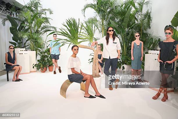 Models pose at the Krewe New Orleans Eyewear presentation during MADE Fashion Week September 2016 at Milk Studios on September 11, 2016 in New York...